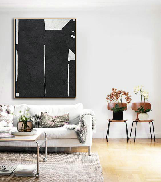 Extra Large Acrylic Painting On Canvas,Black And White Minimal Painting On Canvas - Handmade Acrylic Painting